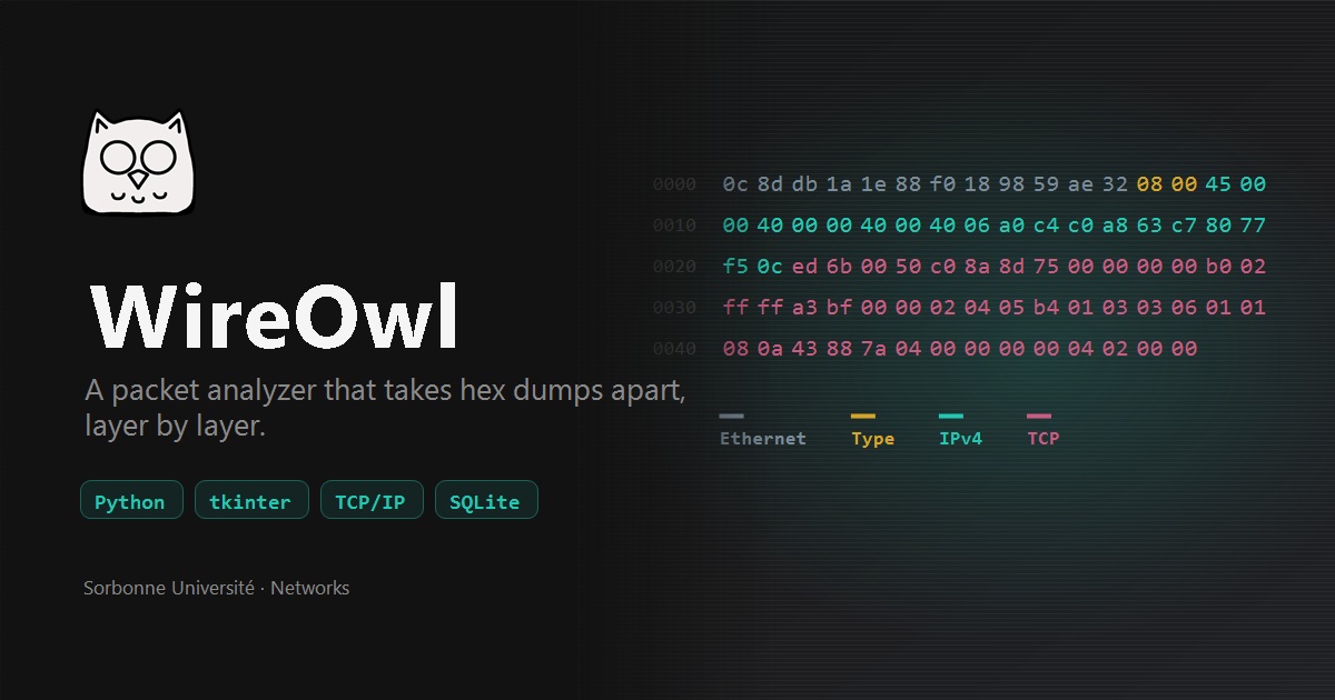 WireOwl — a packet analyzer that takes hex dumps apart, layer by layer