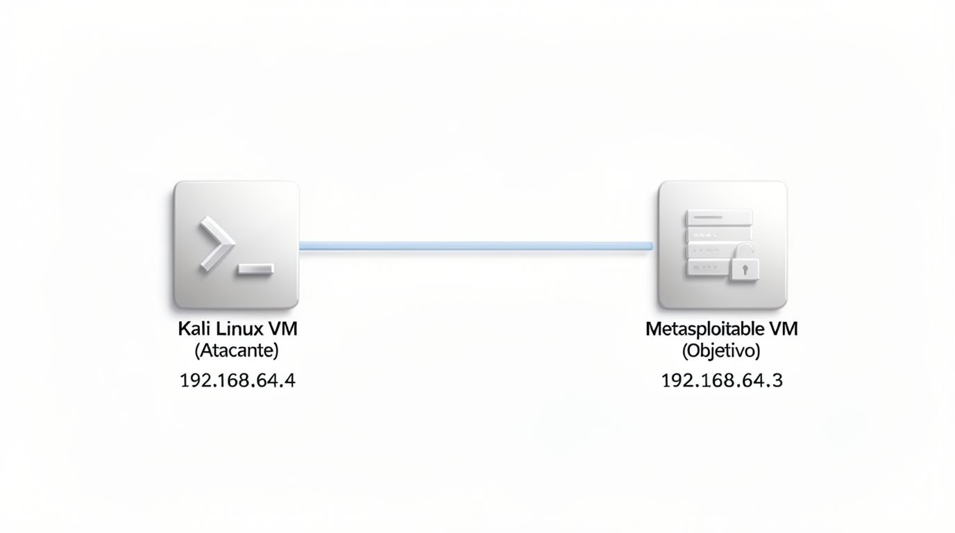 架构:Kali Linux(攻击者)对阵 Metasploitable(目标),隔离的 host-only 网络