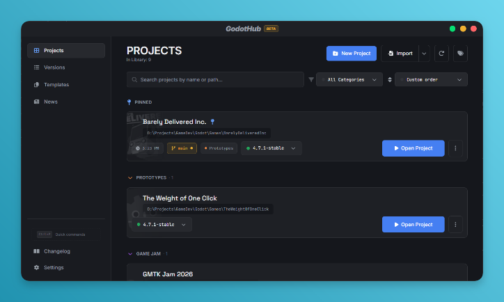 GodotHub Main Window