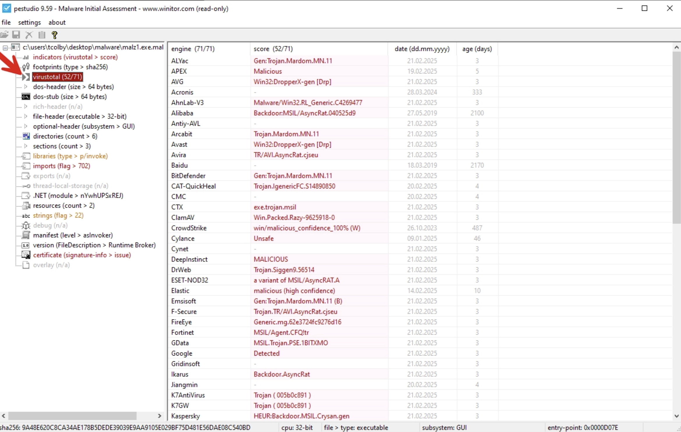 PEStudio VirusTotal