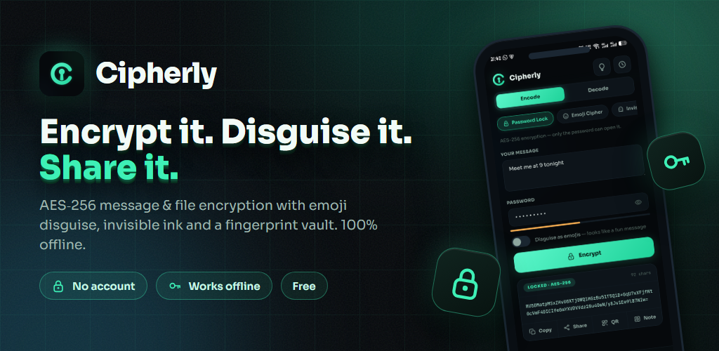 Cipherly — Encrypt it. Disguise it. Share it.