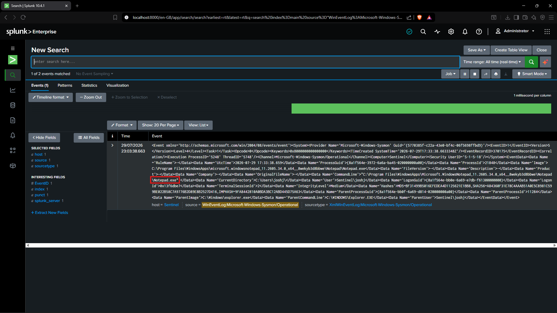 Notepad Search in Splunk
