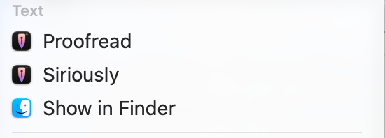 Siriously items in an app's Services submenu