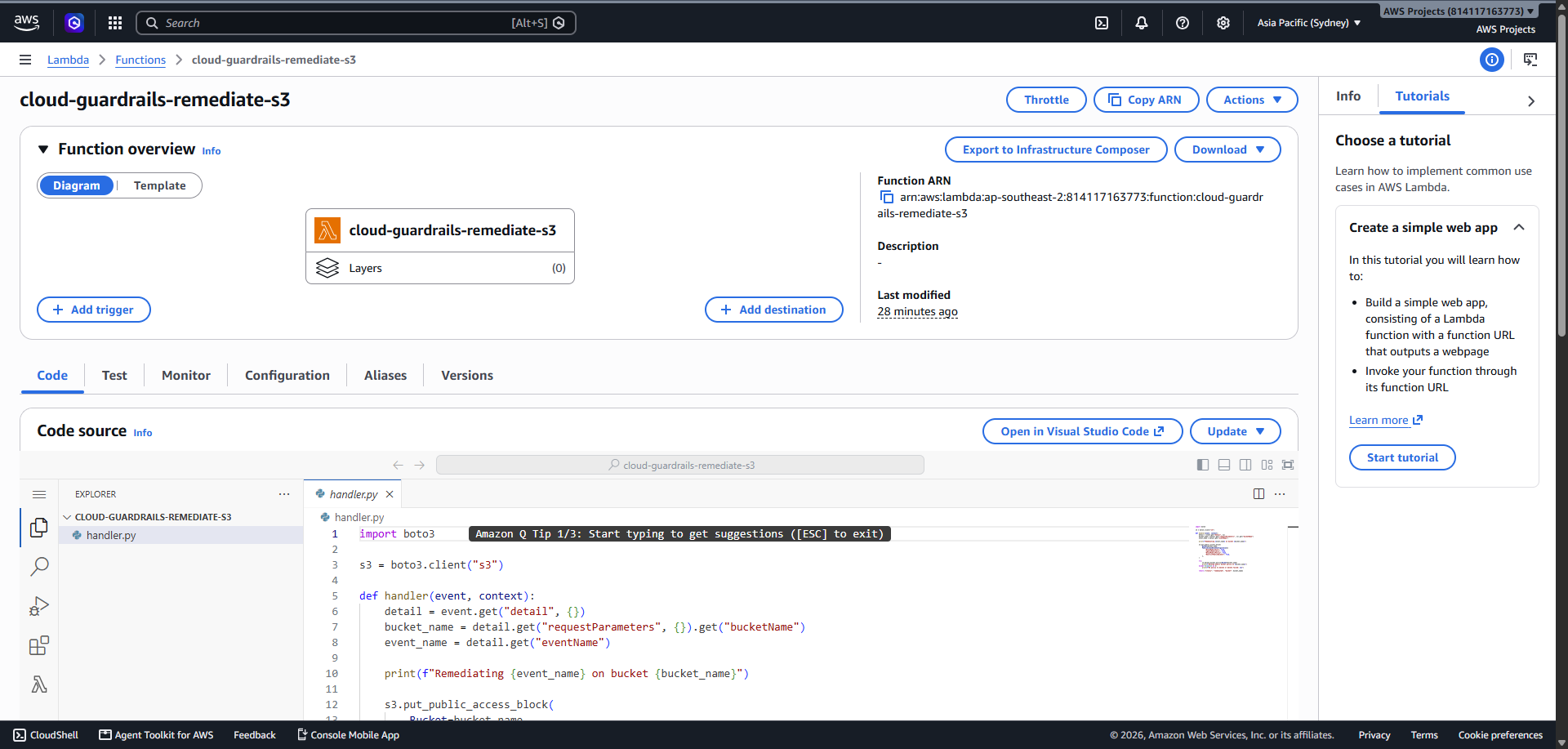 已部署的 Lambda 函数代码