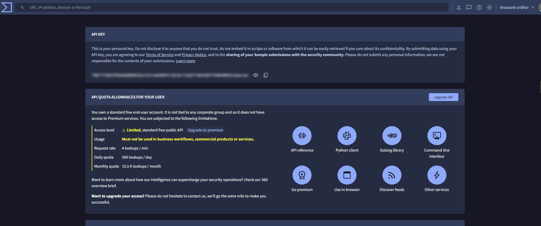 VirusTotal API key configuration in Wazuh dashboard settings