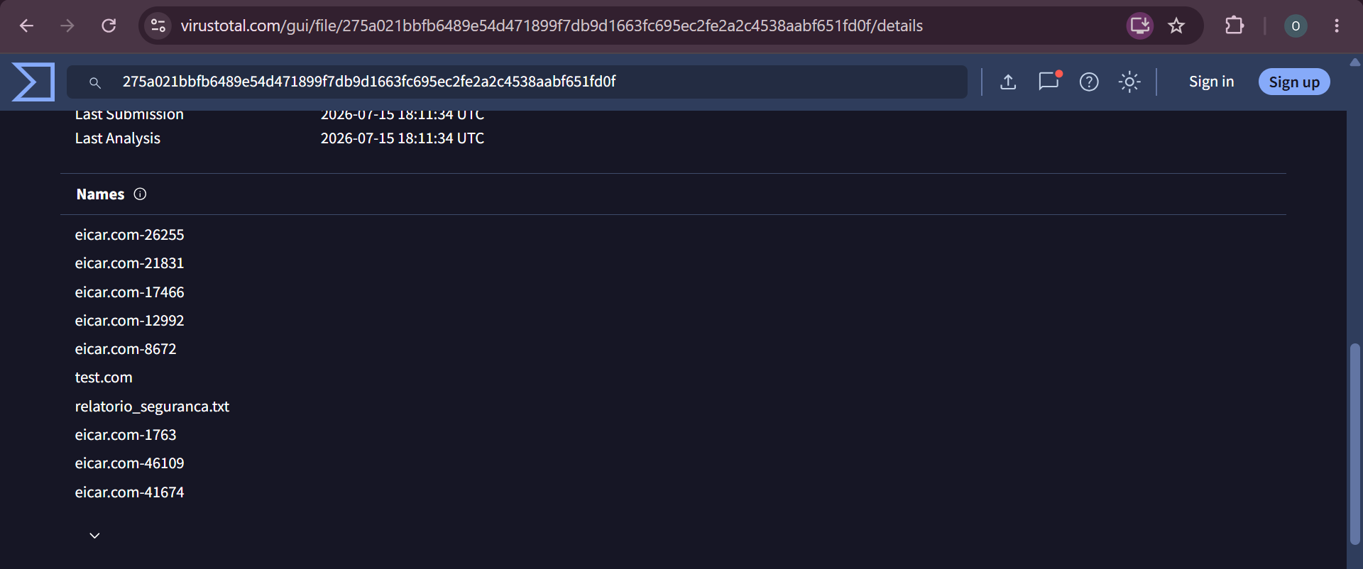VirusTotal 文件名