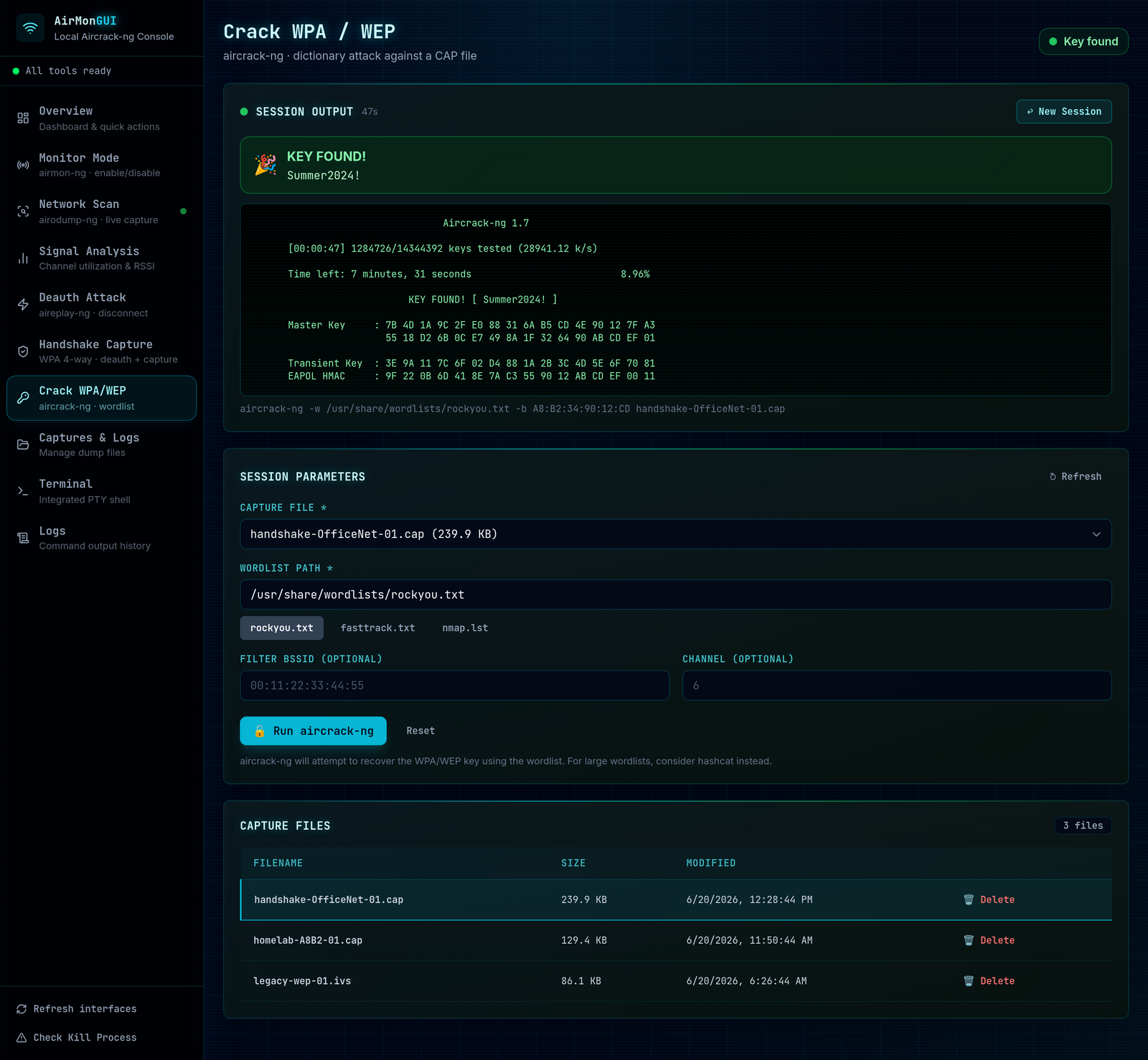 WPA and WEP cracking with key found