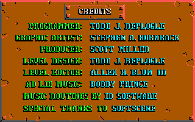 The game's credits screen