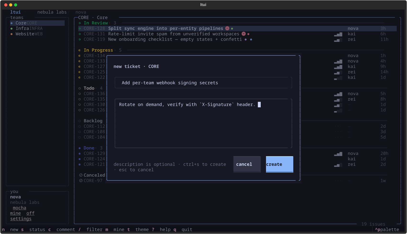 new ticket modal