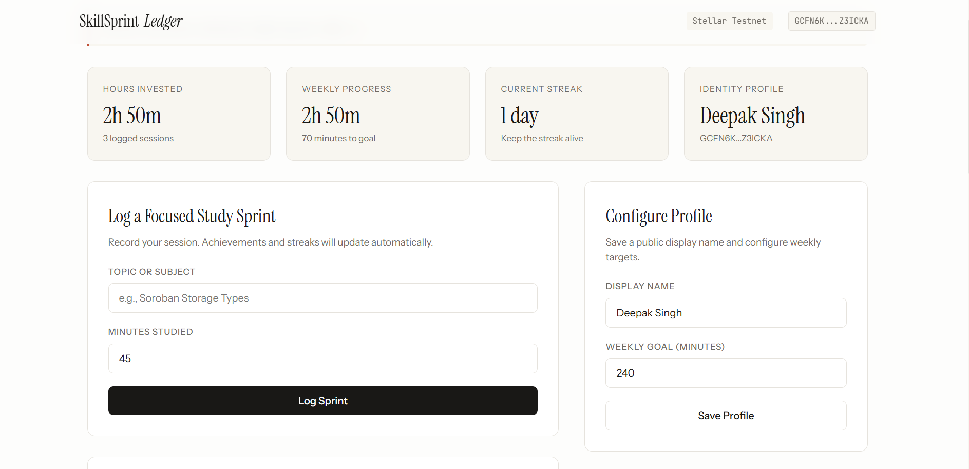 SkillSprint Profile Config
