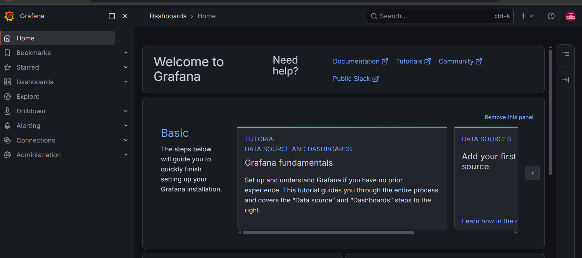 Grafana welcome