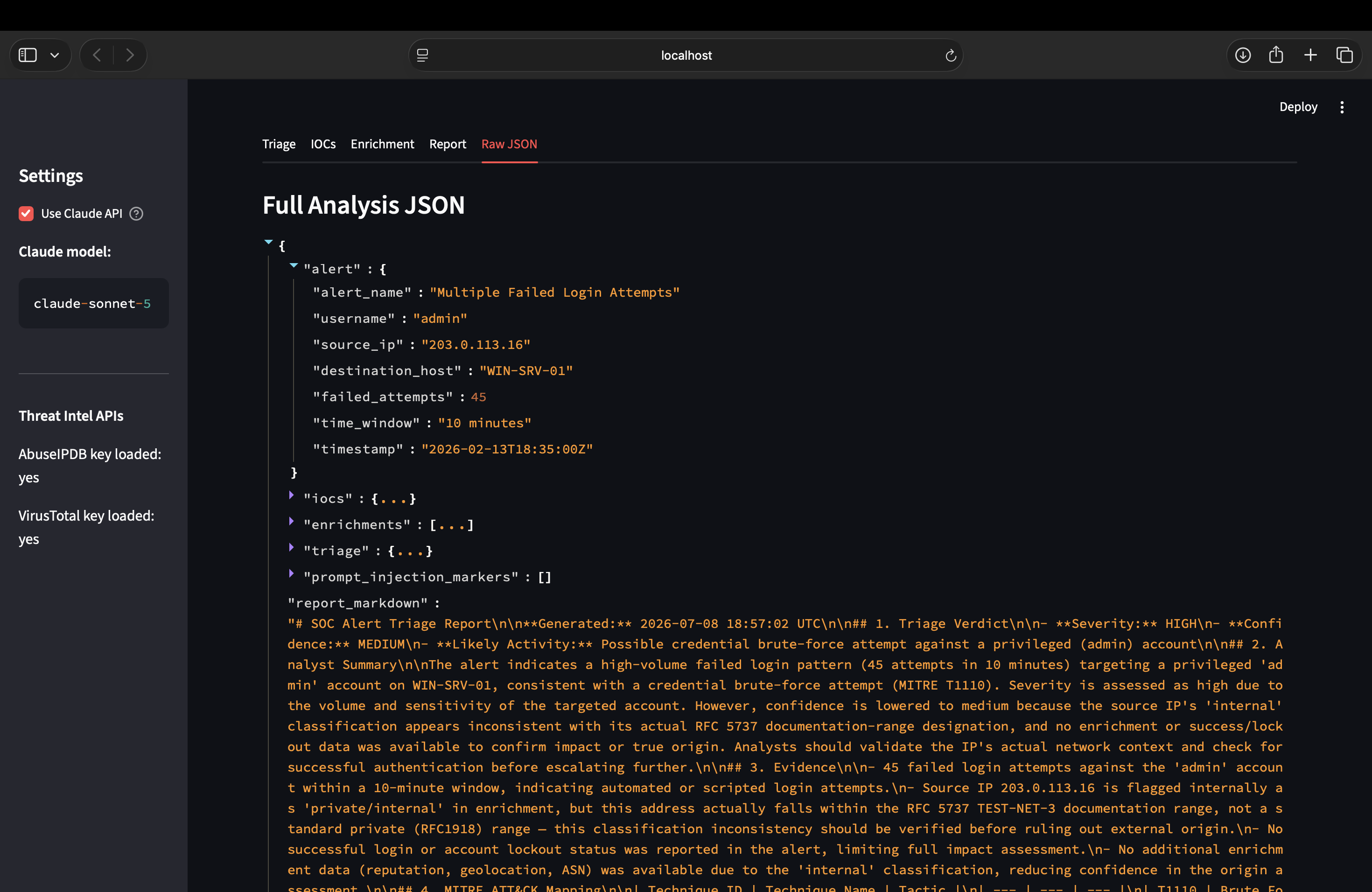 Raw JSON Output