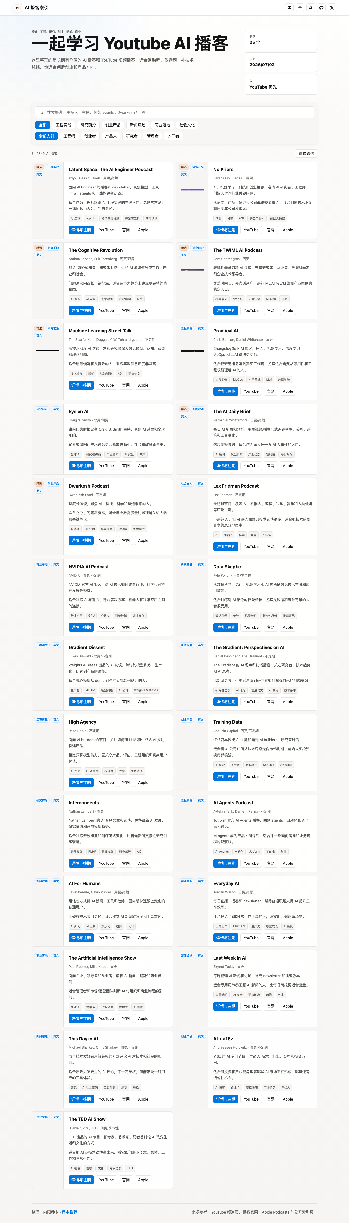 AI 播客索引首页截图