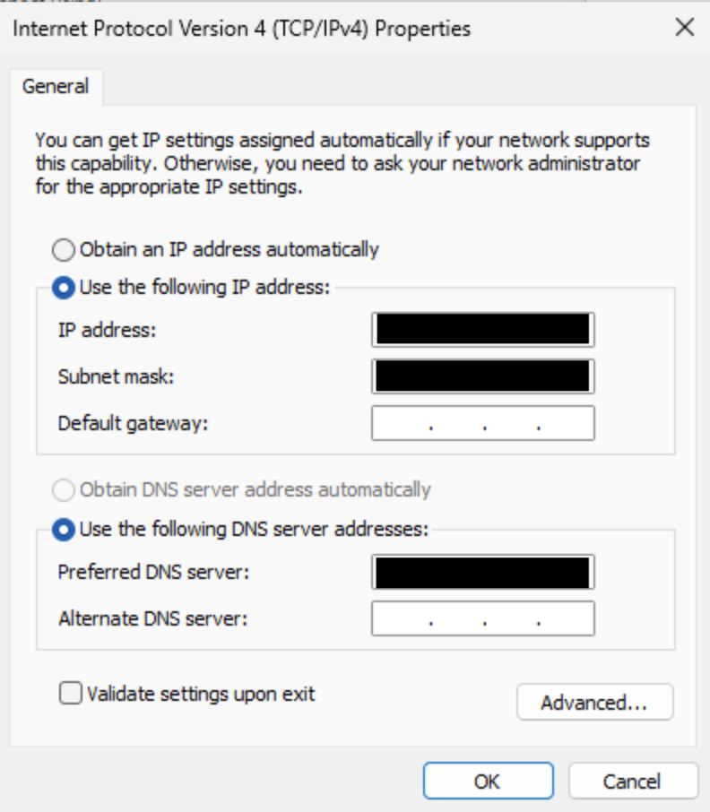 Internet Protocol Version 4 (TCPIPv4) Properties