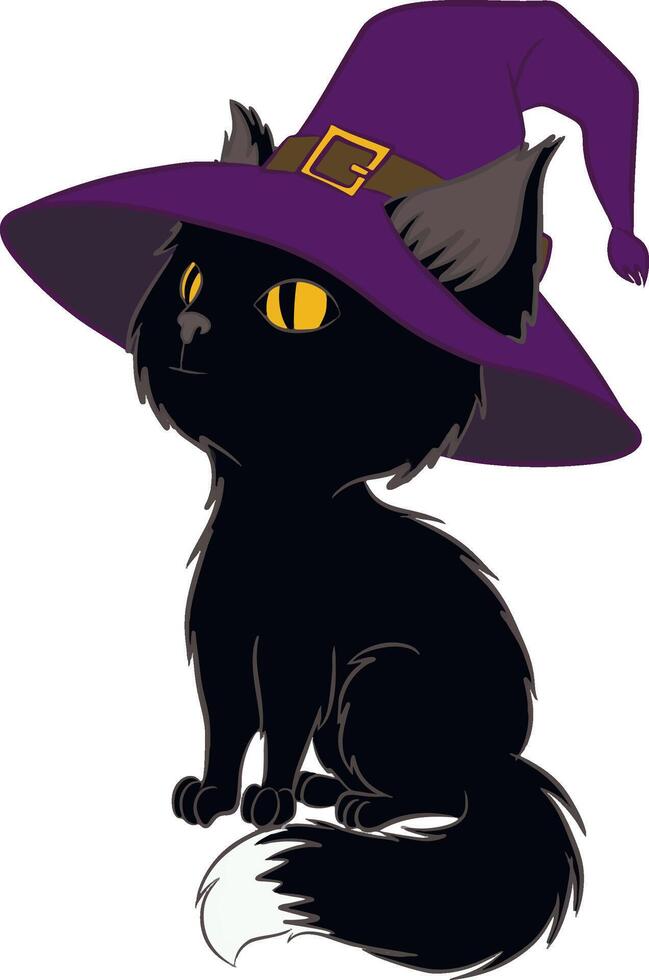 Black cat in a lilac witch hat