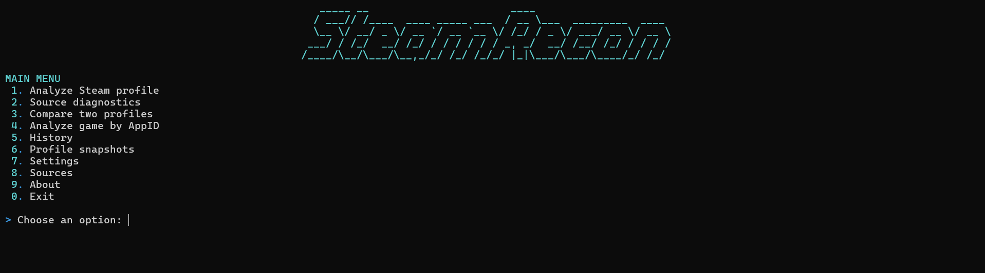 SteamRecon main menu