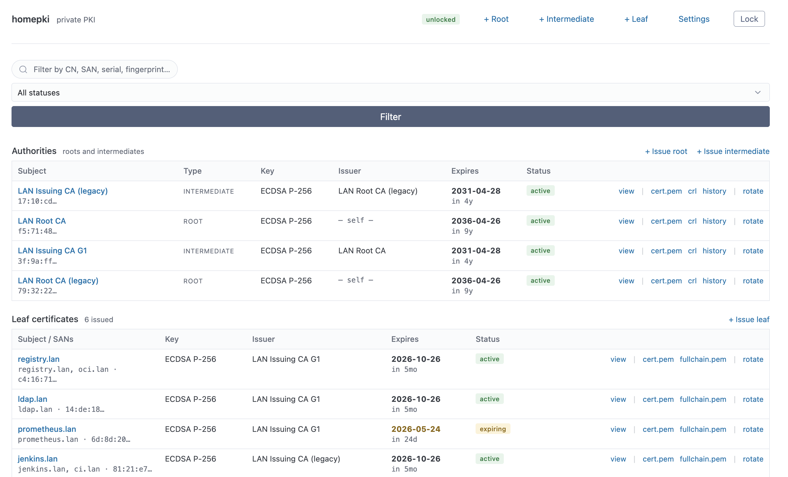 homepki web UI