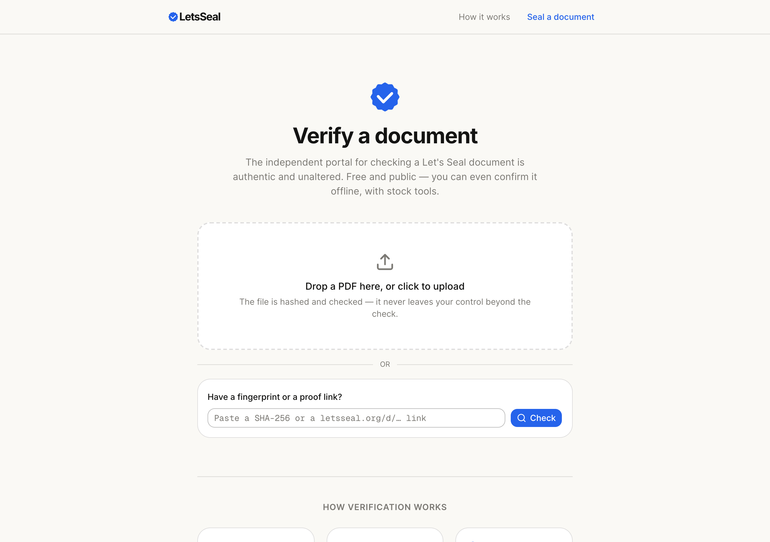The Let's Seal verification portal