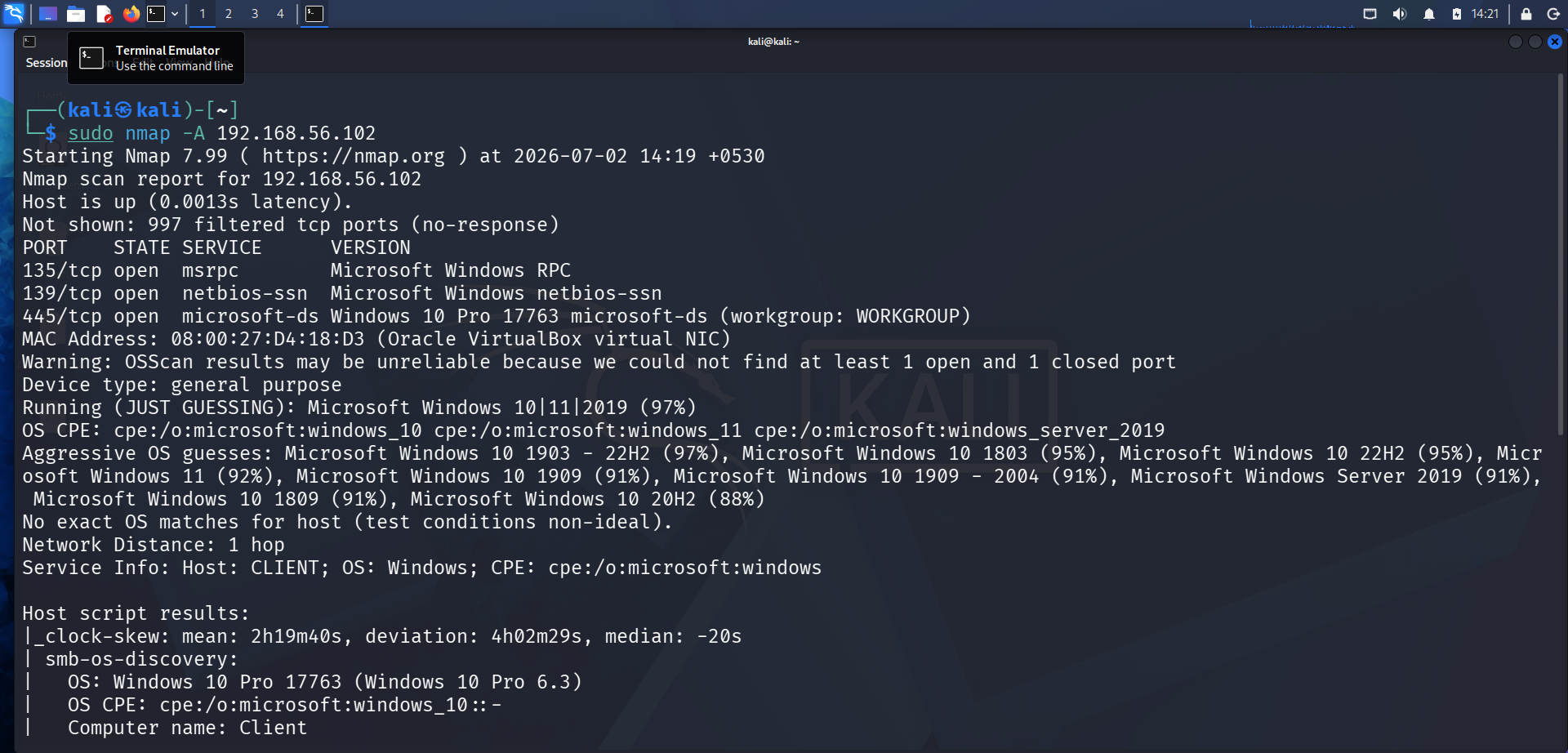 Nmap scan on target