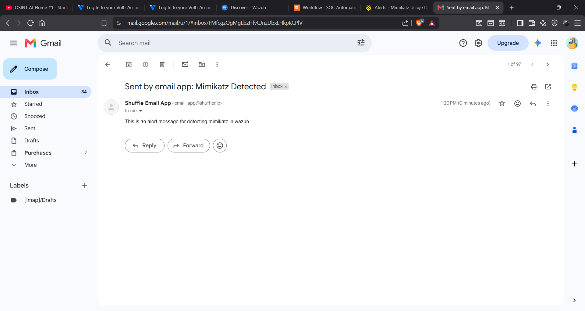 在 Gmail 中收到电子邮件告警