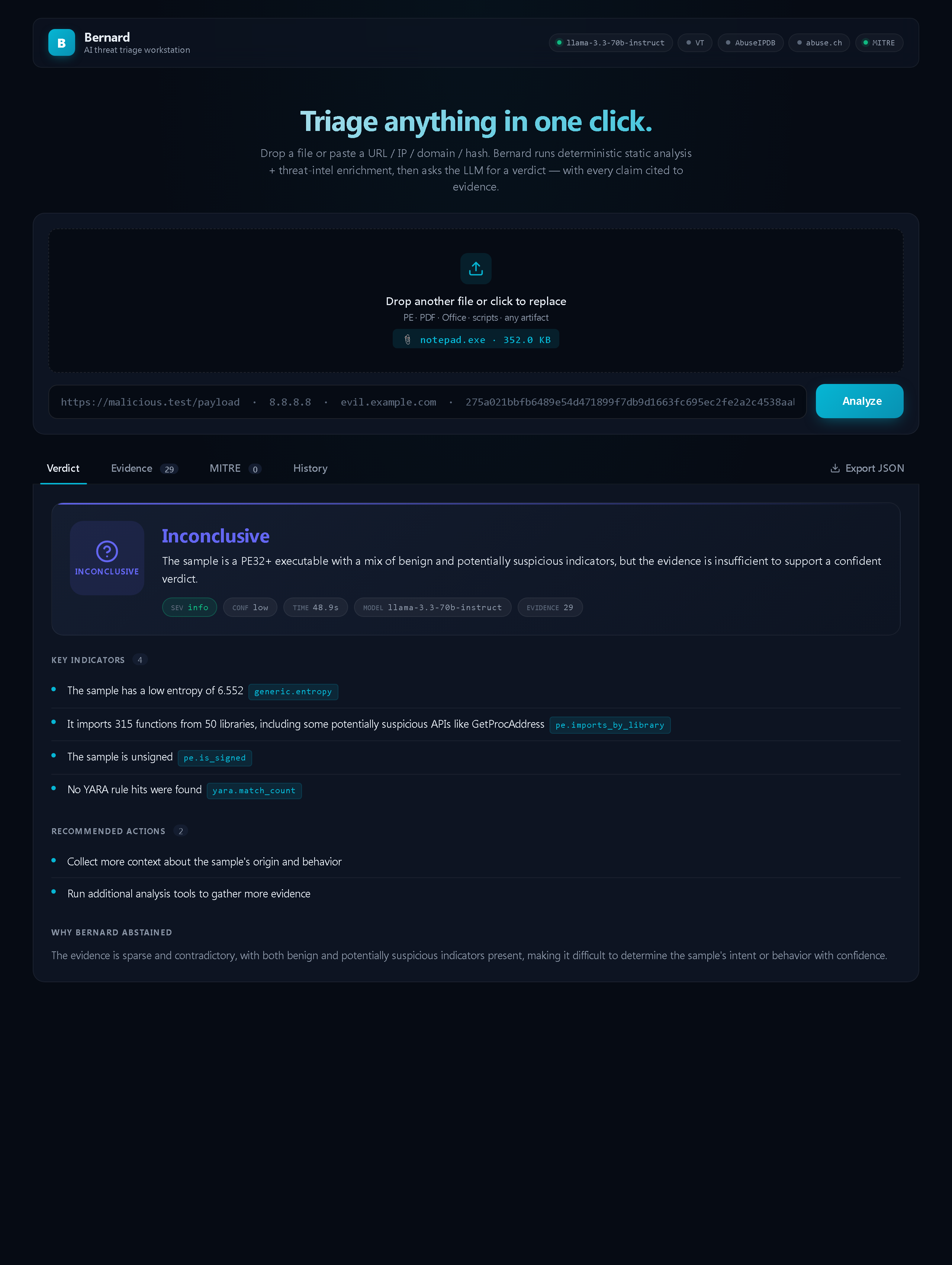 Bernard threat triage dashboard