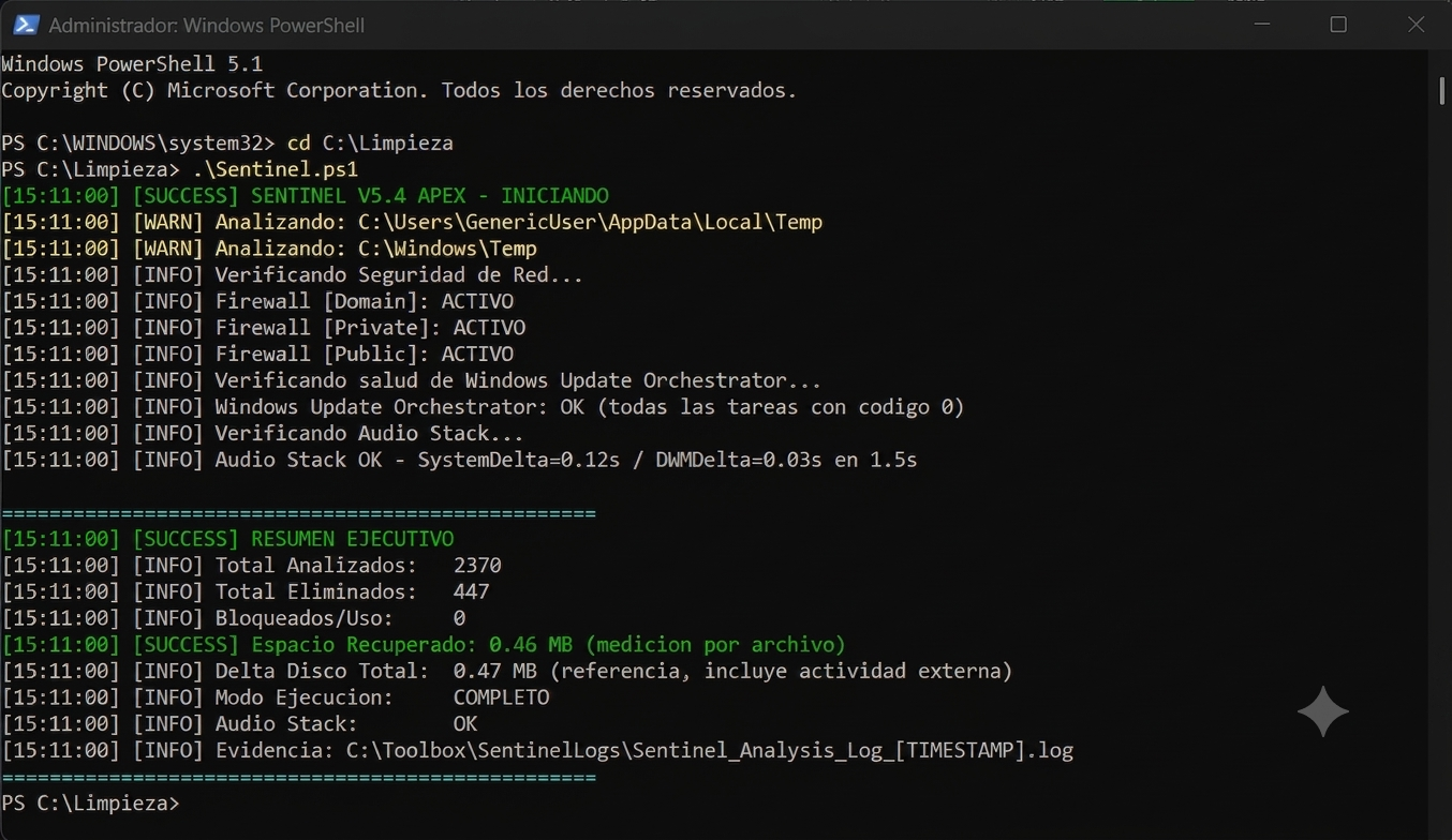 Sentinel V5.4 Apex - Ejecución