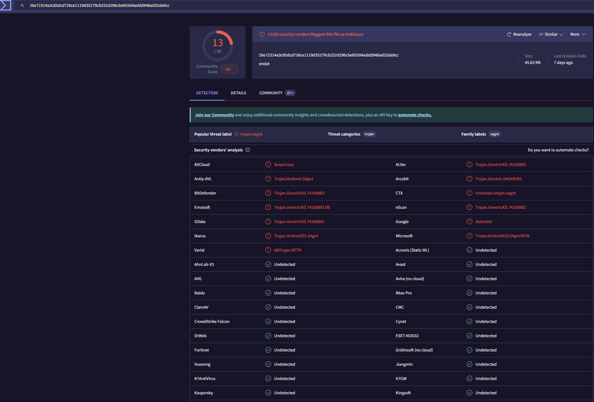 VirusTotal 恶意软件分析样本 7