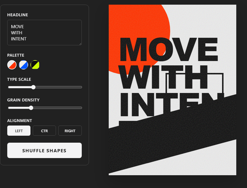An interactive typographic poster studio rendered by ChatHTML