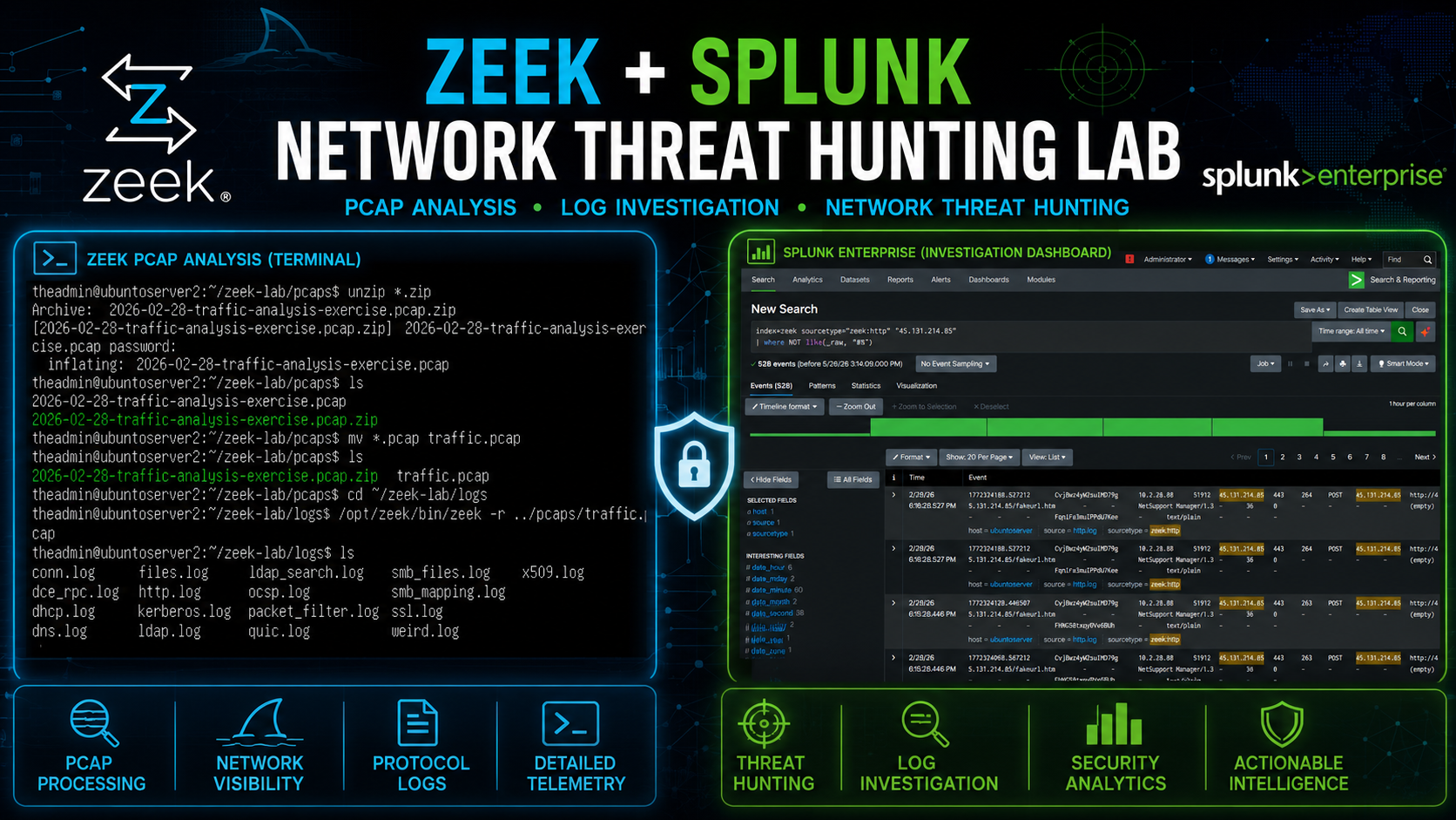 Zeek Splunk Network Threat Hunting Lab
