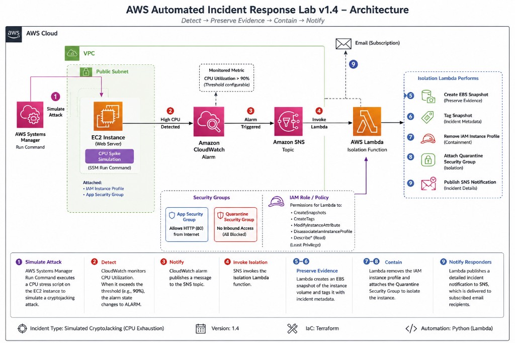 AWS 自动化事件响应实验室 v1.4 架构图