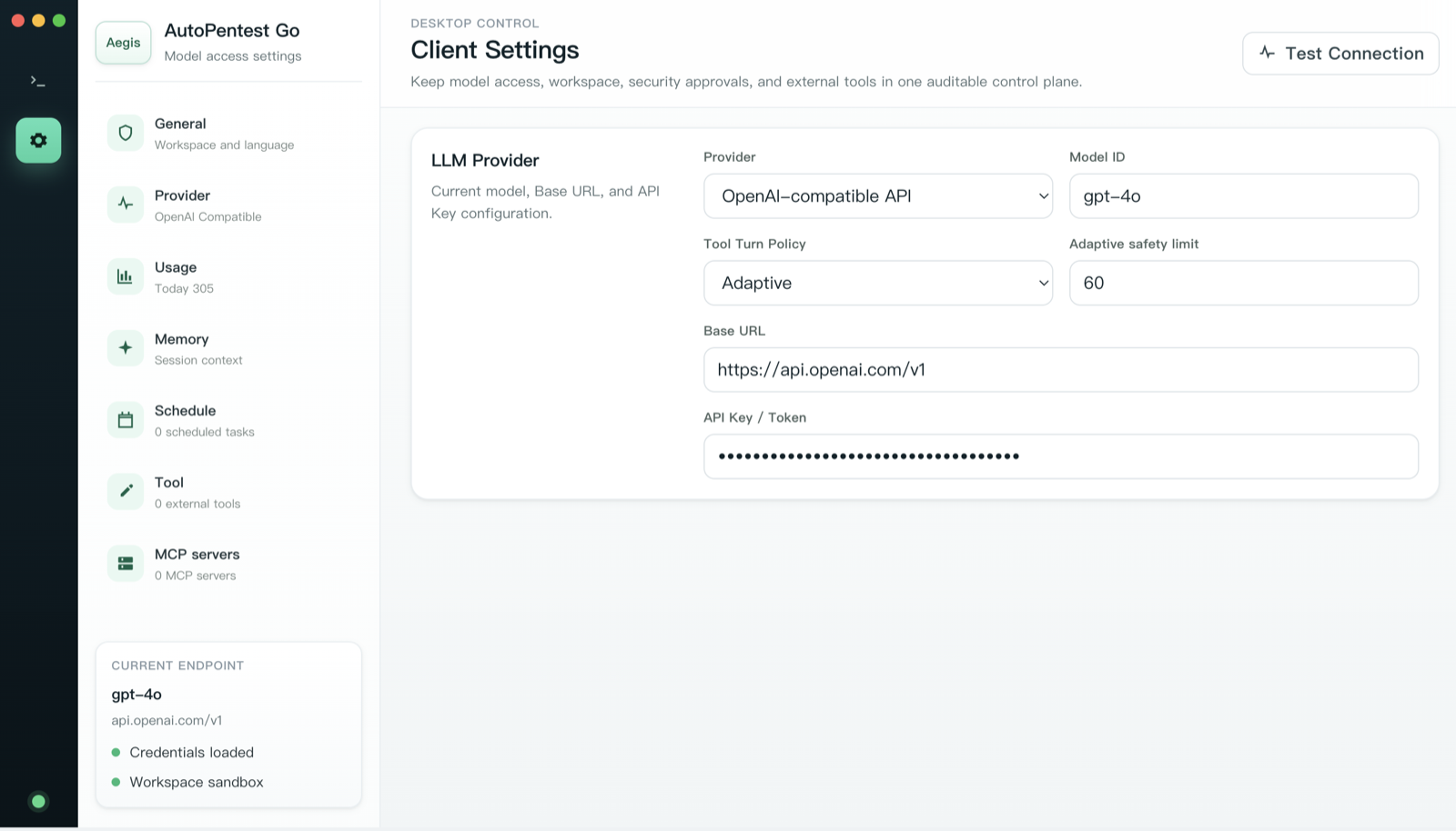 Model access / LLM provider settings