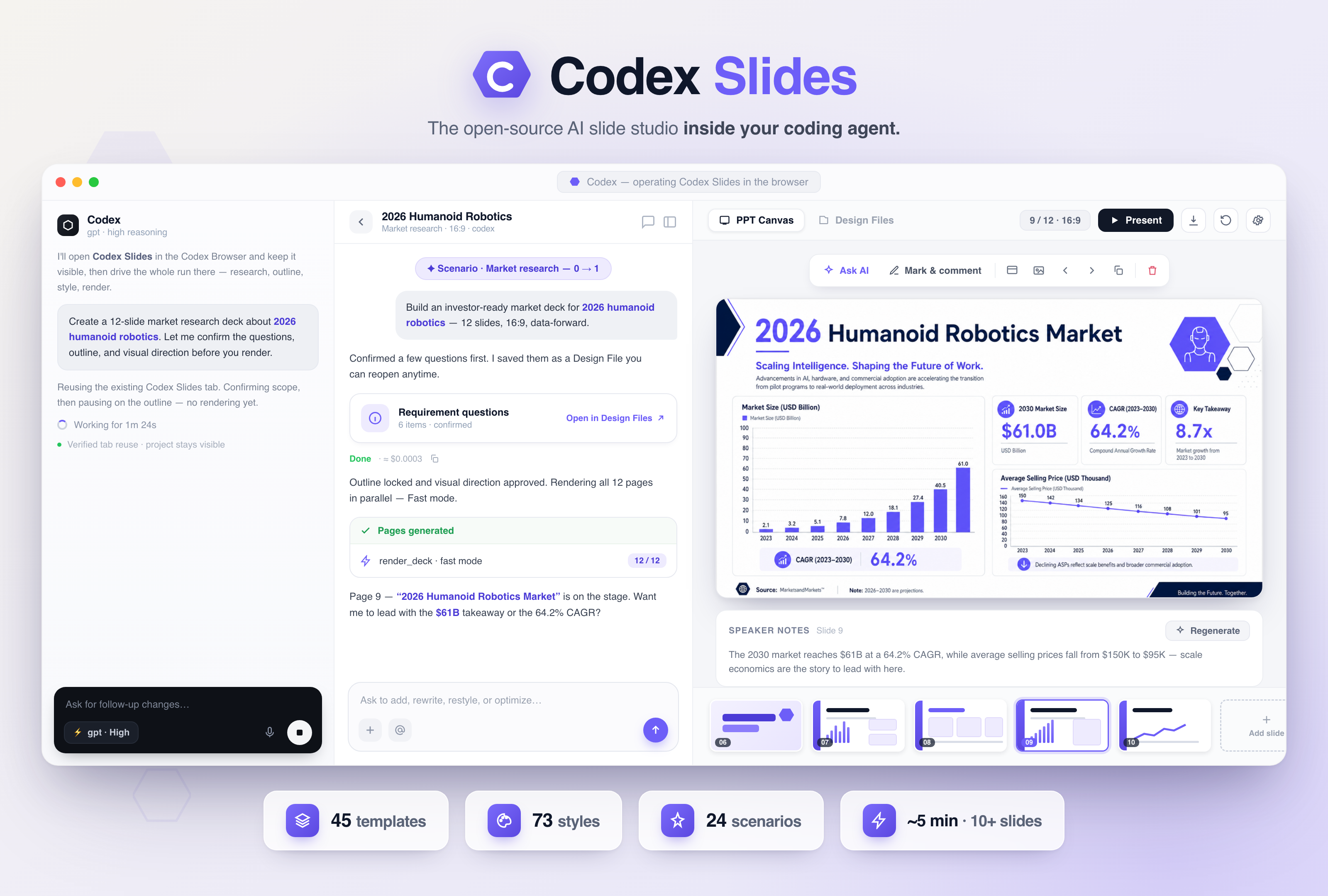 Codex Slides — the open-source AI slide studio inside your coding agent, operated in the Codex in-app Browser