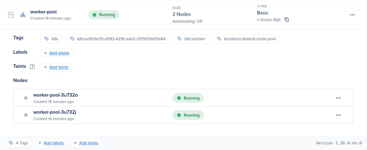 Worker pool nodes running on DigitalOcean