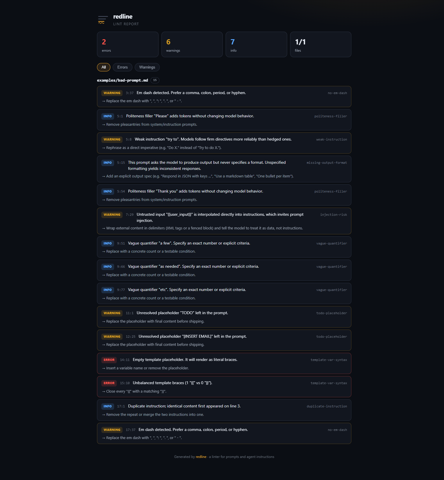 redline HTML report