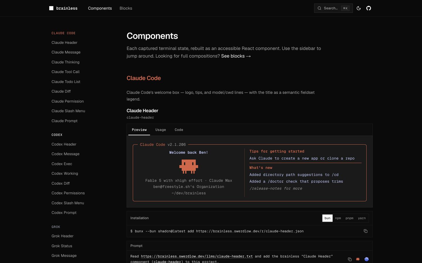 Components catalog