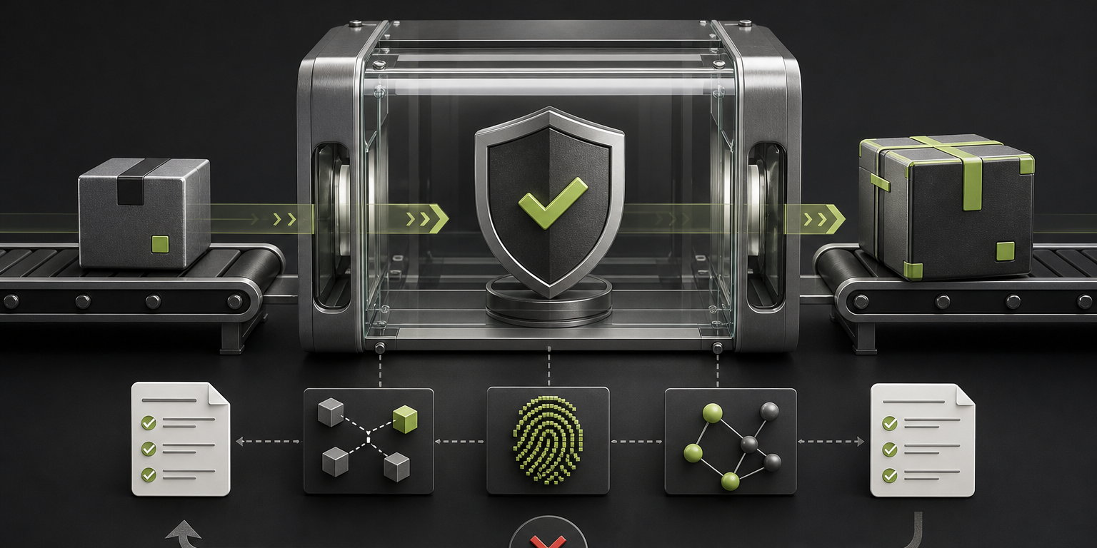 A software package passing through an evidence-backed safety gate before upgrade
