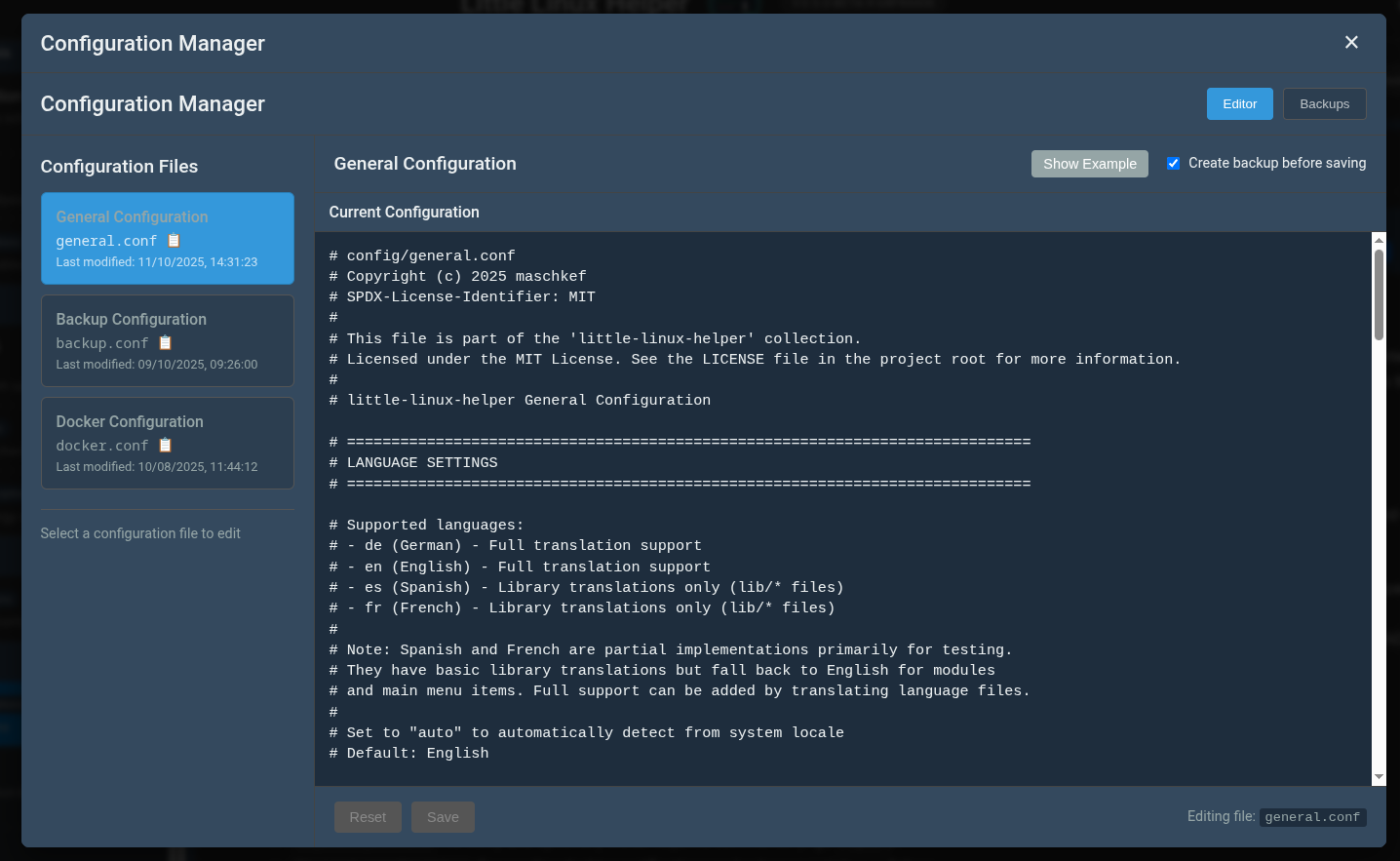 Runtime configuration dialog