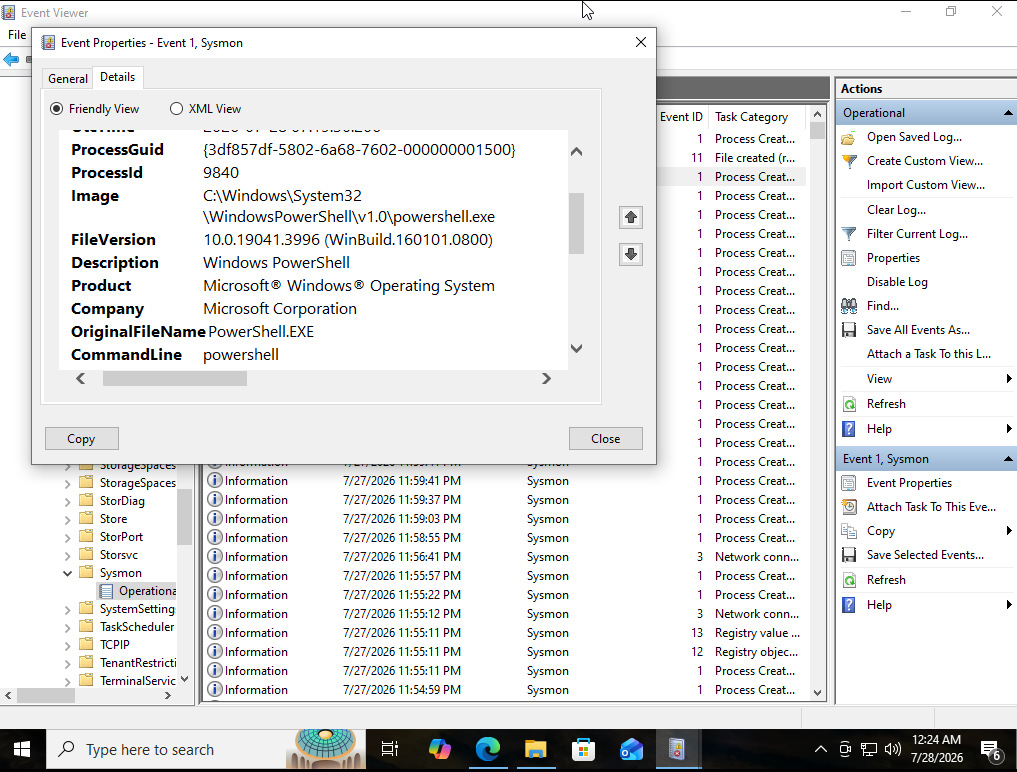 Sysmon powershell launch detected