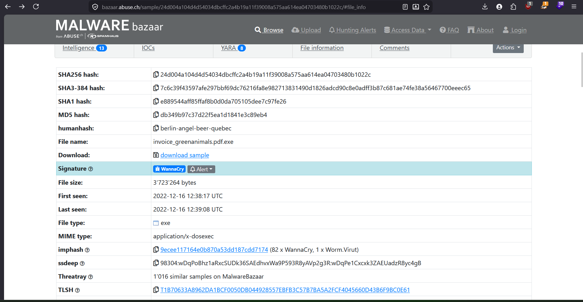 MalwareBazaar hashes