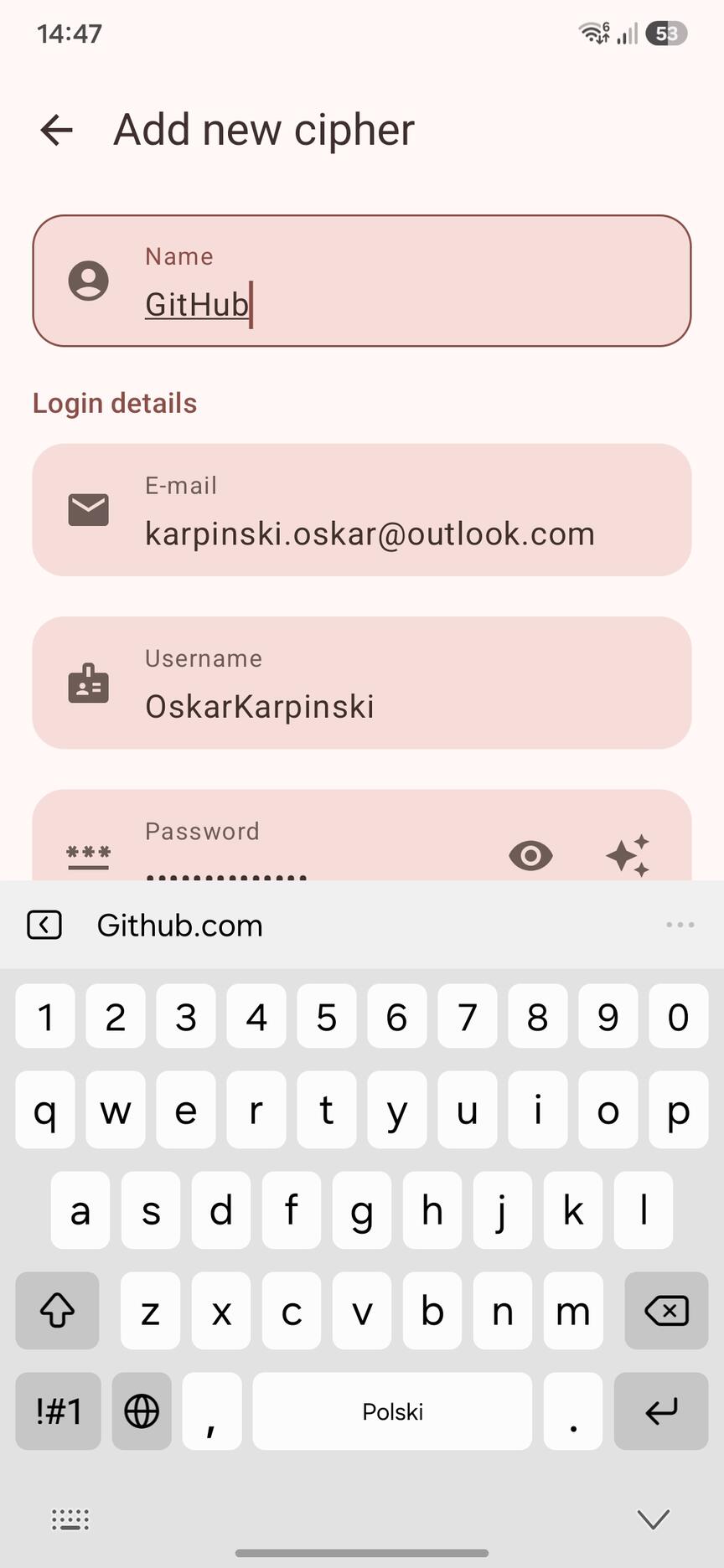 Add Cipher Screen