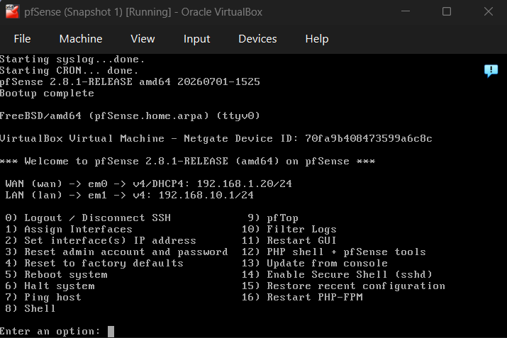 pfSense 控制台接口分配