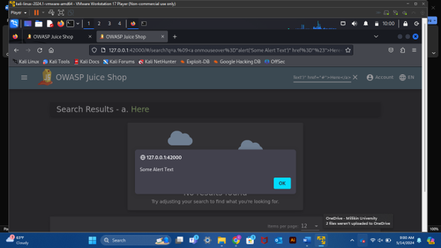 通过 OWASP Juice Shop 搜索功能触发的 JavaScript alert