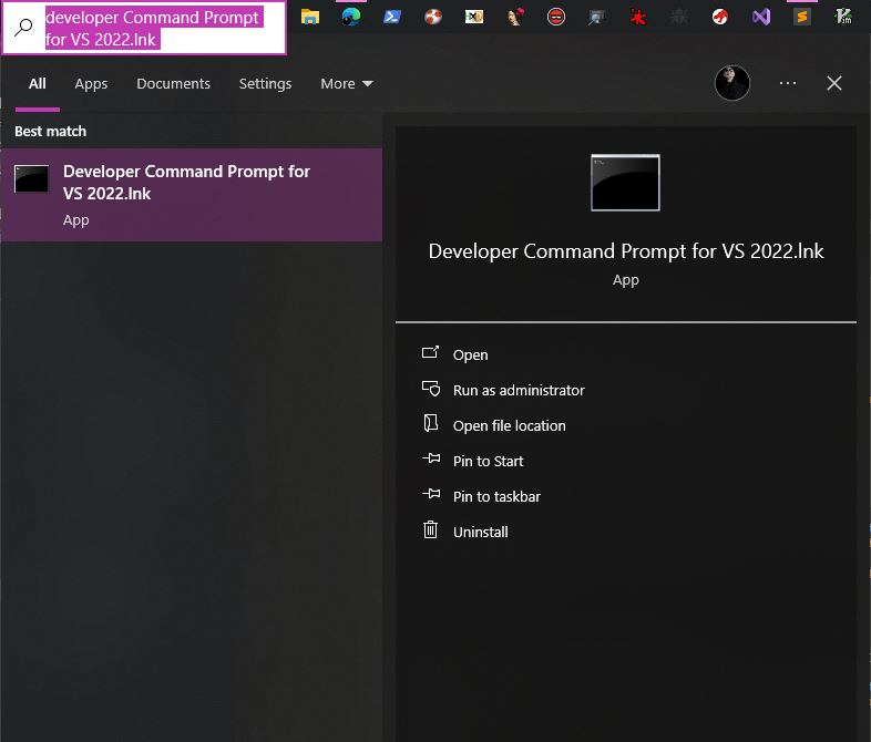 VS 2022 的 x64 本机工具命令提示符