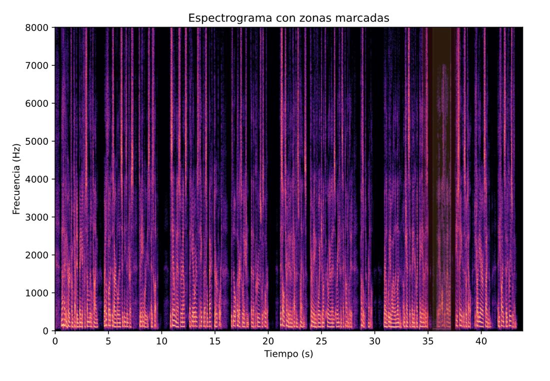 Espectrograma con la zona manipulada marcada