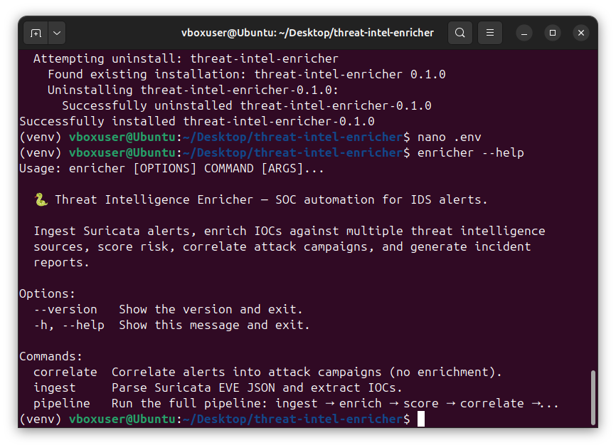 CLI help output showing available commands