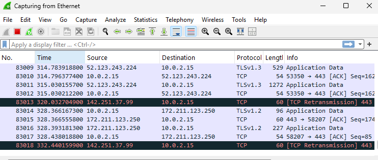 Wireshark 捕获实时流量