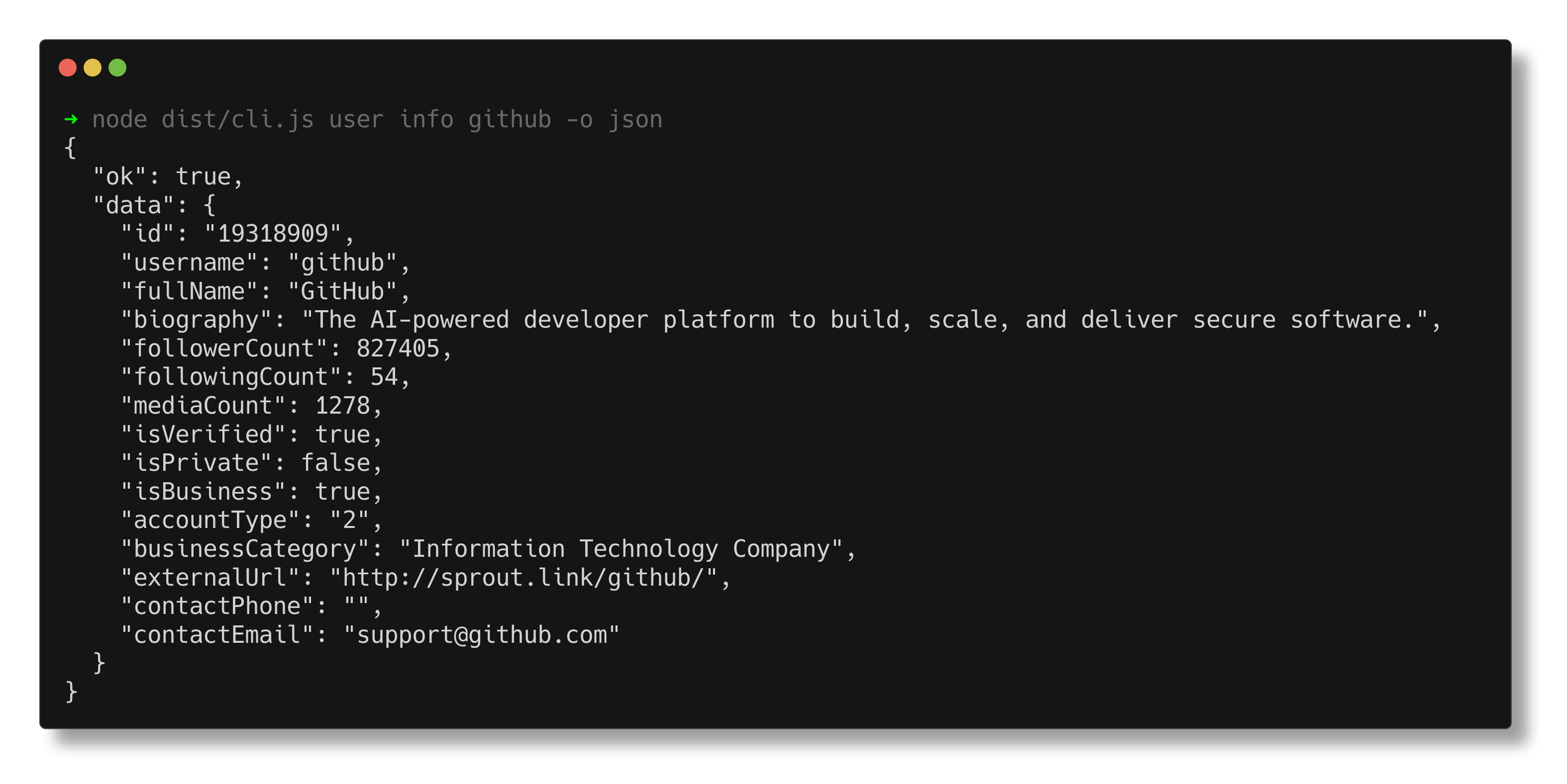 user info json