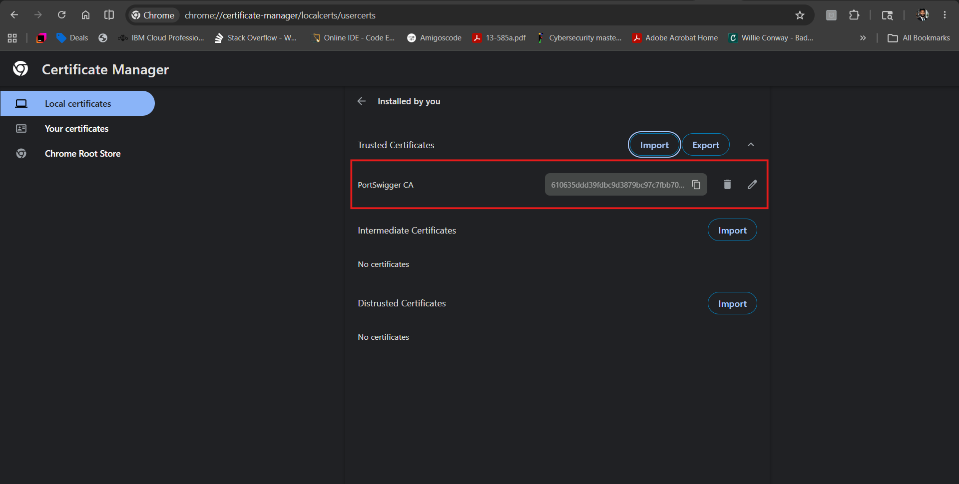 Certificate import
